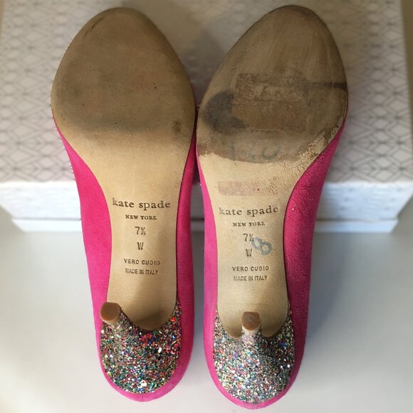 ♠️ KATE SPADE NEW YORK ♠️ Pink Suede Multi-Glitter Heels ♠️ 7.5W - Picture 9 of 16
